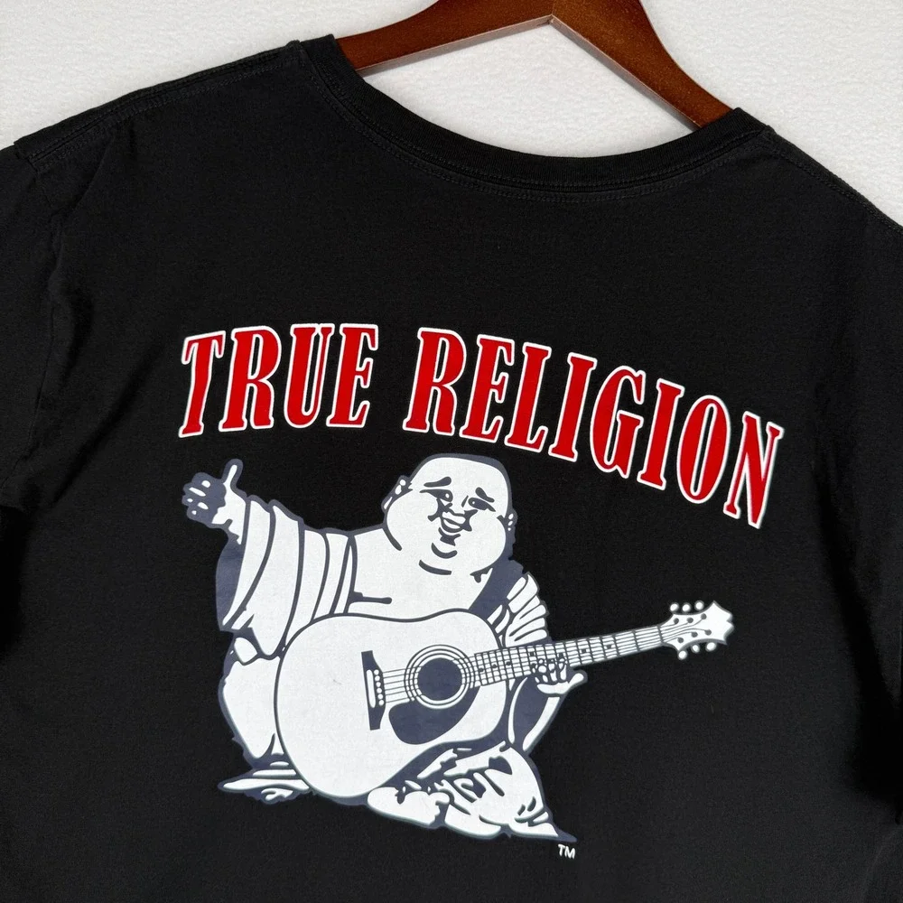 True Religion Buddha Logo Crew Neck Tee Mens 2XL Black Short Sleeve Shirt